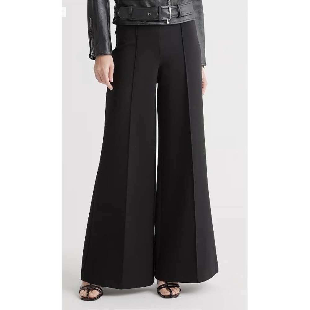 NWT Quince Women's Ultra-Stretch Ponte Super Wide Leg Pants Black Large Long